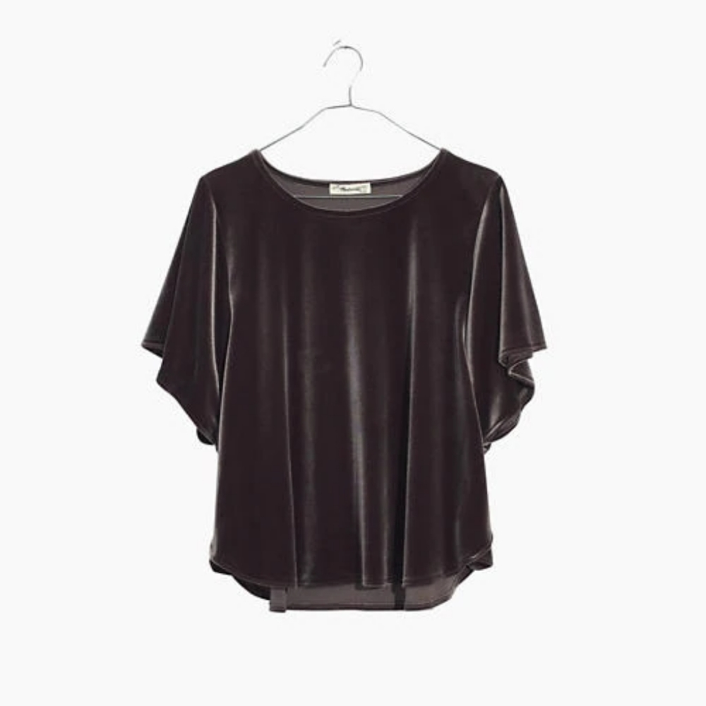 NWT Madewell Velvet Butterfly Top Dark Metal Small